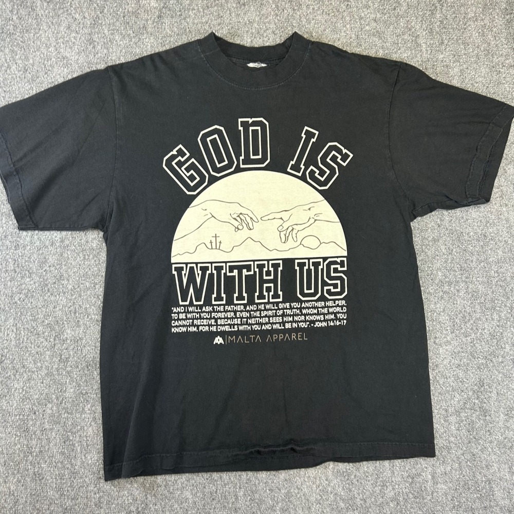 Malta Apparel God Is With Us Graphic Tee Black John 14:16-17 Scripture Large